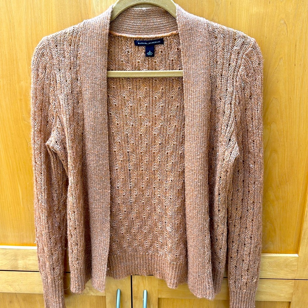 Banana Republic Rose Gold Lurex Cardigan Sweater Size S Sparkle